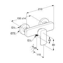 Baterie duș Kludi, Renon, monocoandă, crom